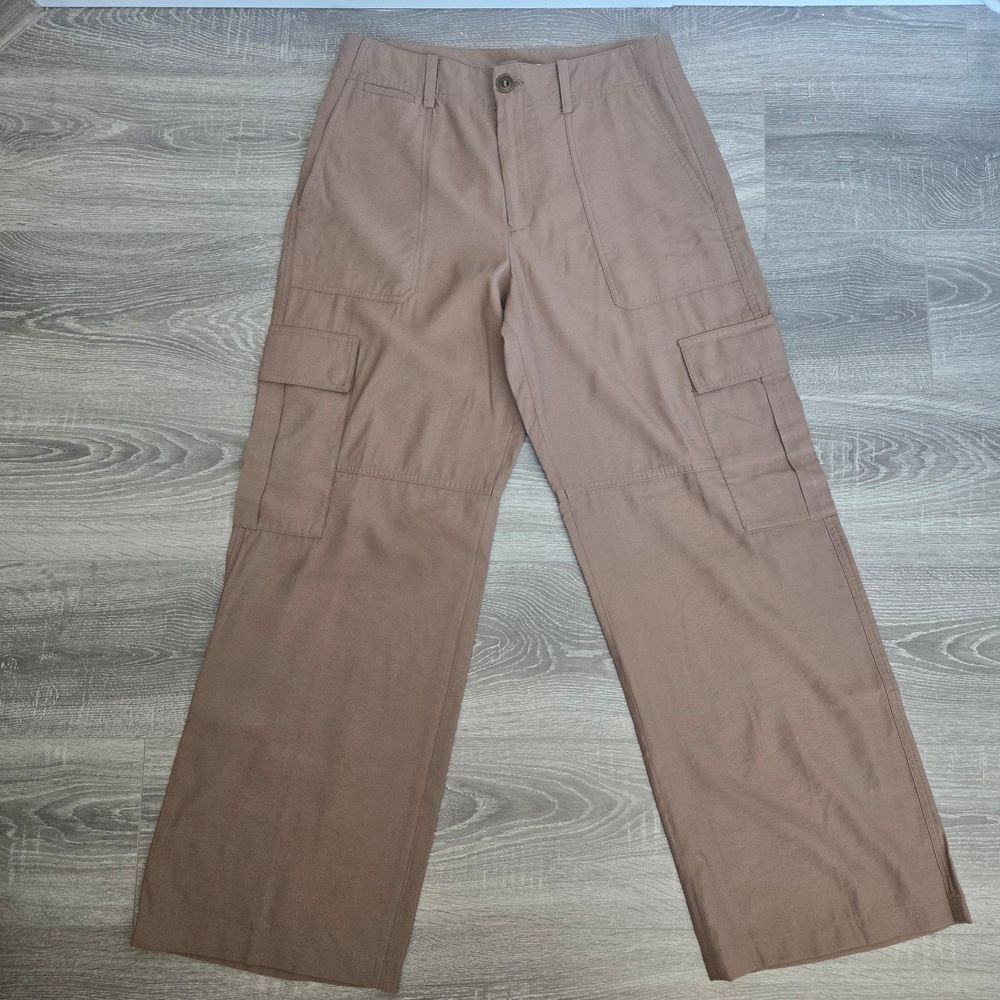 Vince Mid-Rise Fluid Cargo Trouser wide leg womans sz 10 brown tan GUC